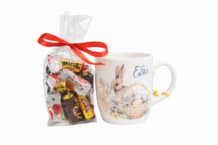 Set cadou de Paște – Cană ceramică cu iepuraș și bomboane asortate [2]