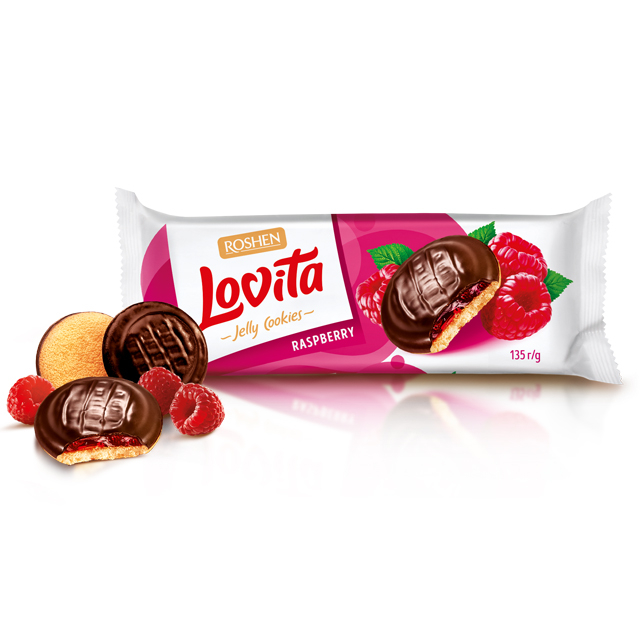 Biscuiti LOVITA cu ciocolata si jeleu de zmeura  135 gr Mica [1]