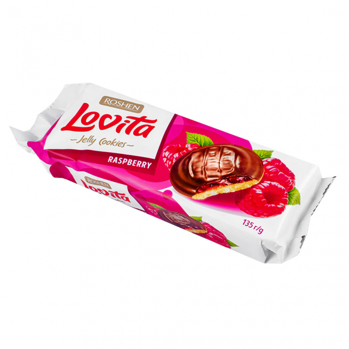 Biscuiti LOVITA cu ciocolata si jeleu de zmeura  135 gr Mica [2]