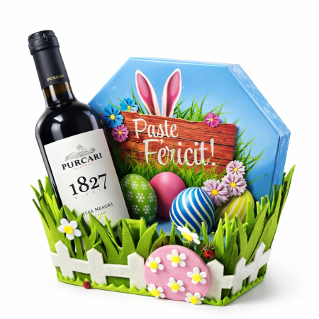 Cadouri de Paste - Coș Cadou Paște cu Vin Purcari 1827 și Dulciuri – Set Festiv Premium