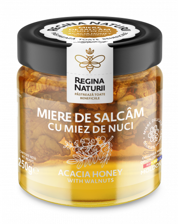 Miere - Miere de Salcâm cu Miez de Nuci 250g - Regina Naturii