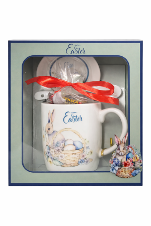 Cadouri de Paste - Set cadou de Paște – Cană ceramică cu iepuraș și bomboane asortate