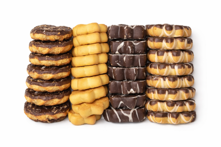 % Promotii % - Biscuiți Asortați cu Ciocolată, Mix de Prăjituri Fragede 4 Sortimente, Cutie 450 g