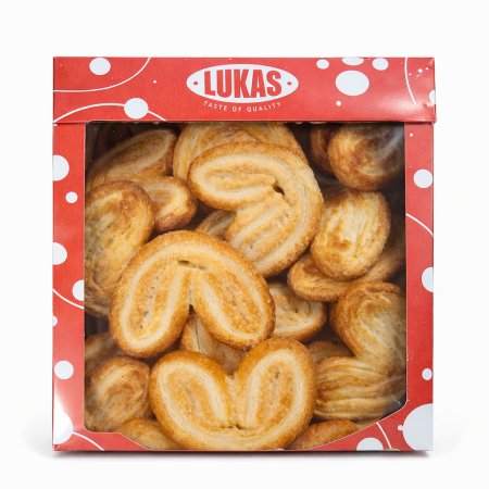 % Promotii % - Biscuiți Foietaj Caramelizați LUKAS Palmier, Gust Crocant și Delicat, Cutie 350 gr