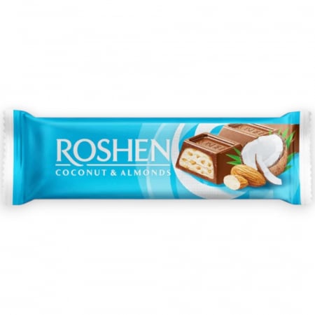 Dulciuri - Baton de ciocolata ROSHEN cu migdale si cocos, 30g