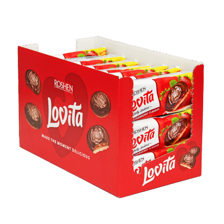 Biscuiti LOVITA cu ciocolata si jeleu de capsuni  135 gr Mica [1]