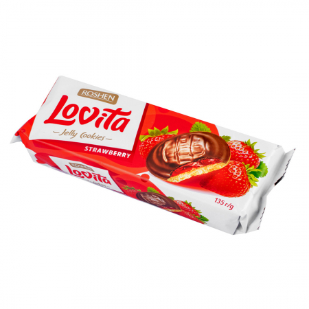 Biscuiti LOVITA cu ciocolata si jeleu de capsuni  135 gr Mica [2]