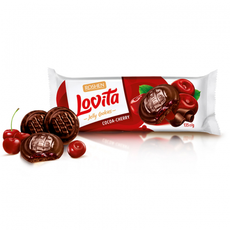 Biscuiti si Napolitane - Biscuiti LOVITA cu ciocolata si jeleu de cirese 135 gr Mica