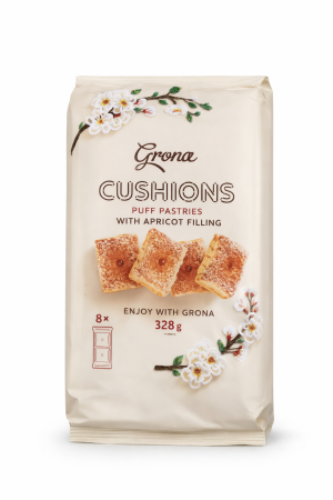 Biscuiti si Napolitane - Grona Cushions – Pateuri fragede cu umplutură de caise 328g