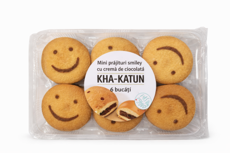 Cofetarie - Mini prăjituri smiley cu cremă de ciocolată – Kha-Katun, 6 bucăți 0.23 gr