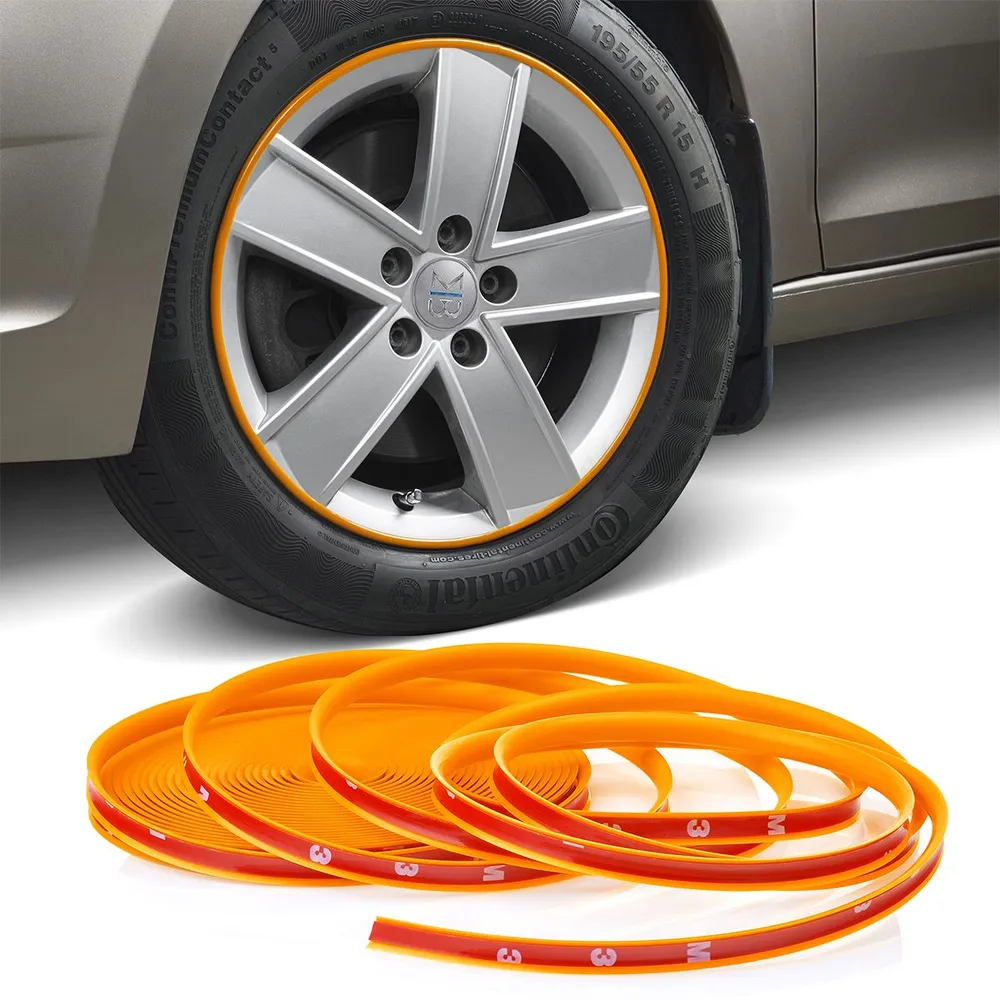 Inele de protectie si decor jante, adezive, din plastic flexibil - PORTOCALIU [1]