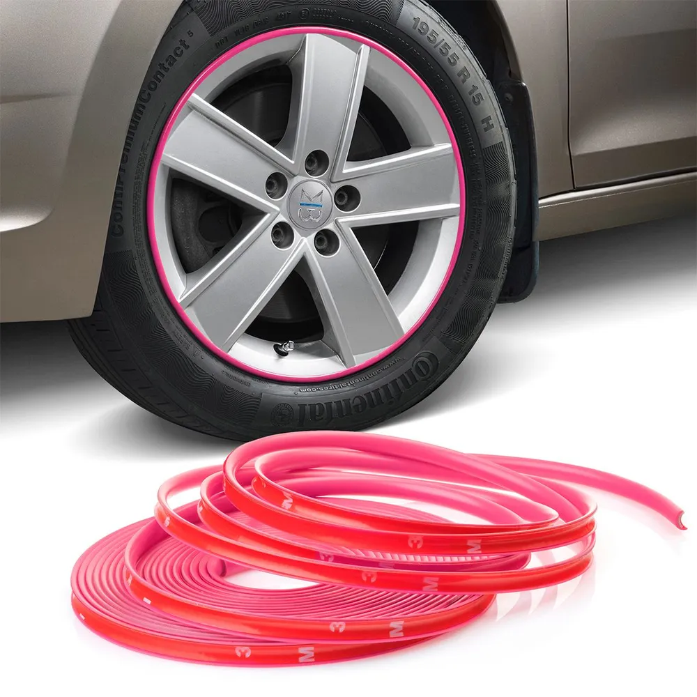 Inele de protectie si decor jante roz, adezive, din plastic flexibil - PINK [1]