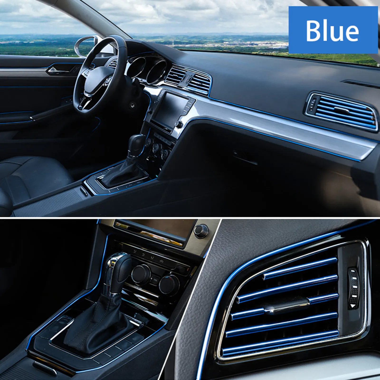 Banda decor interior crom TUNING, 5m, ALBASTRU [1]