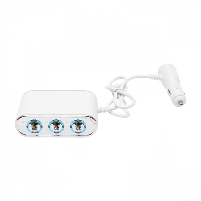 Adaptor bricheta auto tripla 12-24V, iluminata LED, cu intrerupator individual si 1 port USB, 5V, 2.1A [6]