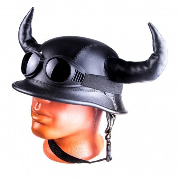 Casca Moto "Viking" cu Coarne, imbracata in piele ecologica, cu ochelari [2]