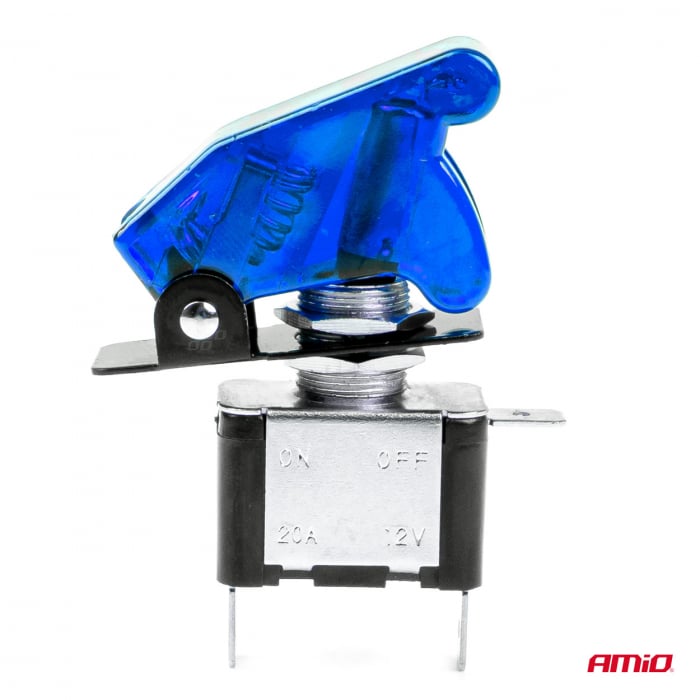 Comutator iluminat (intrerupator) cu protectie, destinatie auto, moto, ATV, SSV, Off-Road, model "TOP GUN", tensiune 12V - 24V, culoare albastra [3]