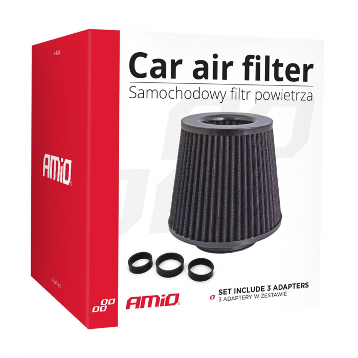 Filtru de aer conic negru cu 3 adaptoare [3]