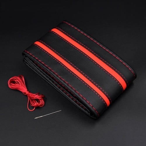 Husa volan din piele natura cu 2 dungi rosii diametru 37 - 39 cm [1]