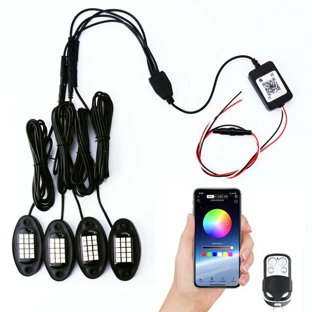 Kit 4 Lumini Ambientale RGB, model "ROCK LIGHT" cu telecomanda si aplicatie telefon, destinate Off-Road, ATV, SSV [2]
