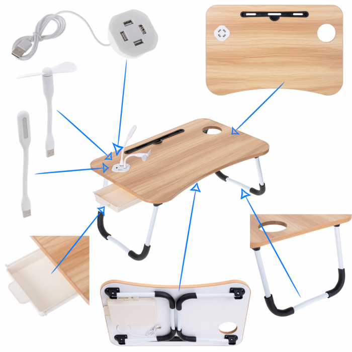 Masuta laptop pliabila 60 x 39,5 cm, cu USB, lampa si ventilator [2]