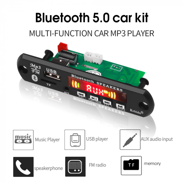 Modul Bluetooth, MP3, radio FM, citire USB/TF, afisaj LED, intrare AUX, telecomanda​​​​​​​ [2]