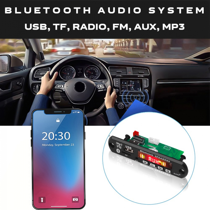 Modul Bluetooth, MP3, radio FM, citire USB/TF, afisaj LED, intrare AUX, telecomanda​​​​​​​ [3]