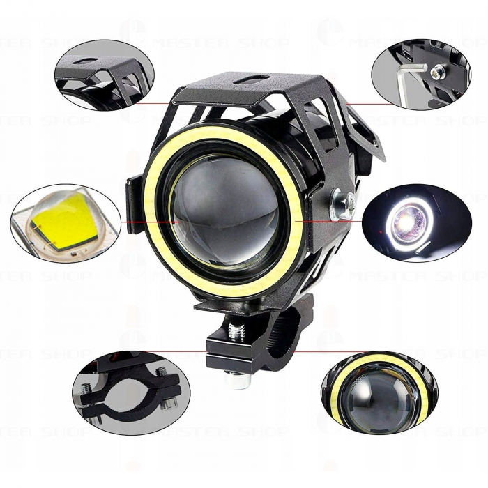 Proiector LED cu Lupa, Angel Eye ALB si Devil Eye RED 12V [8]
