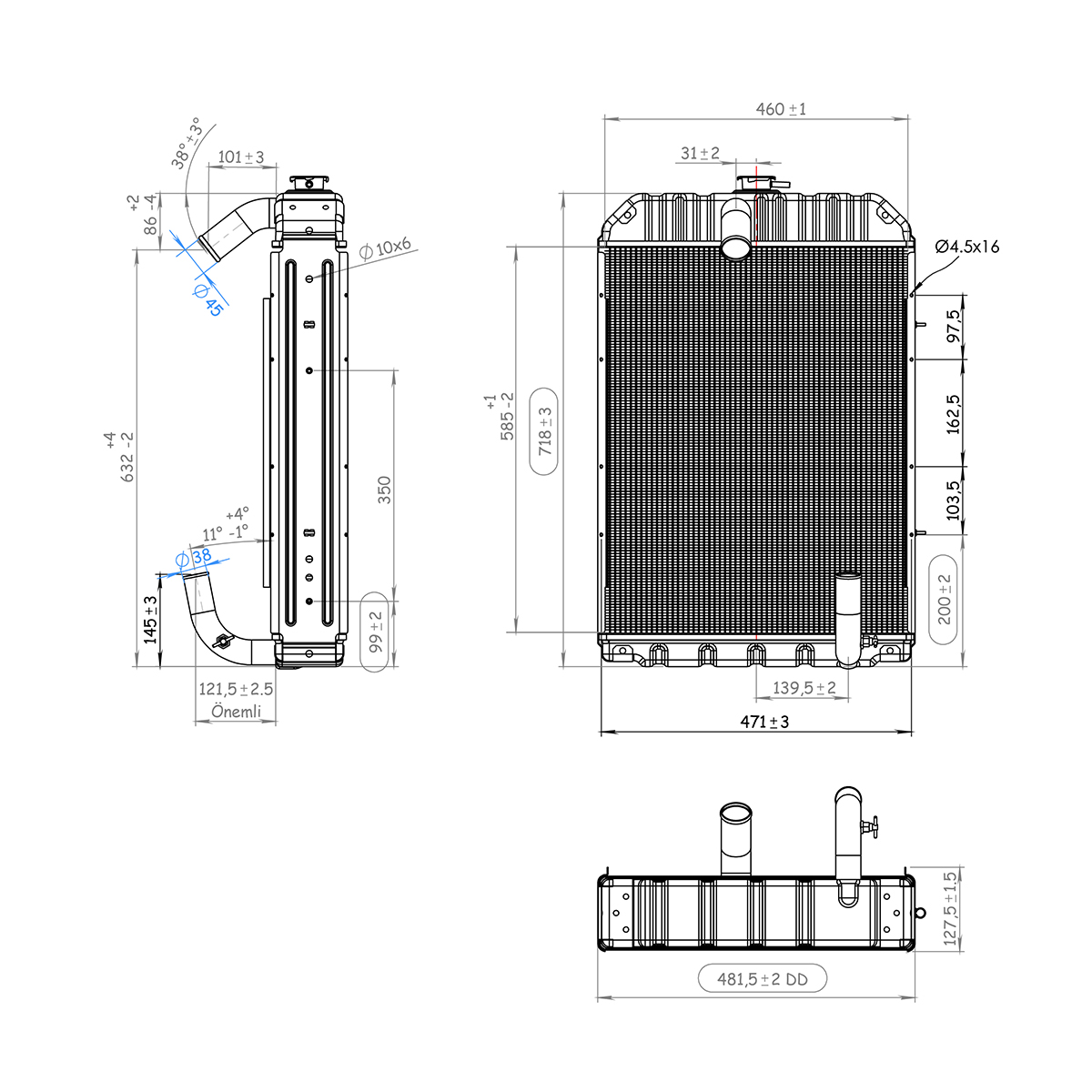 Radiator racire apa U-650 din cupru cu 5 randuri de celule 590x455x65 [7]