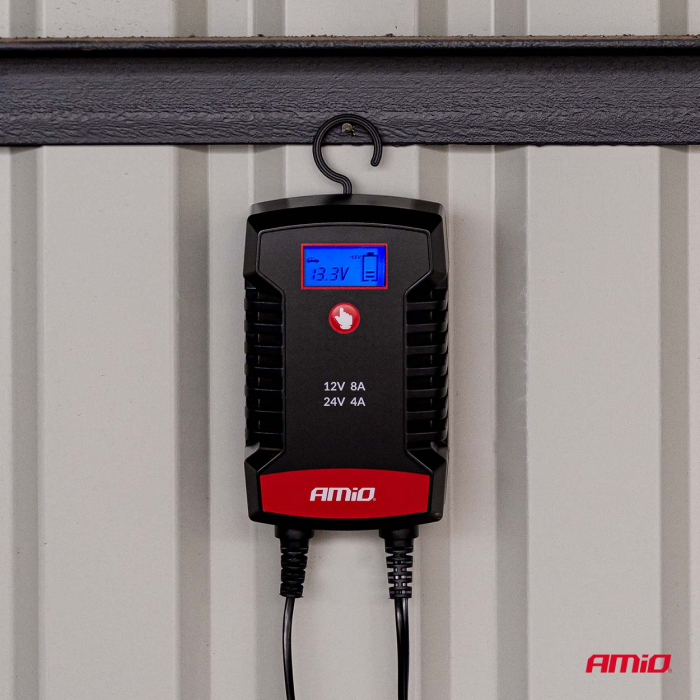 Redresor baterii digital 12V/24V 8A AMIO PRO HOOK – Încărcător profesional pentru AGM, GEL, STD și LiFePO4 [7]