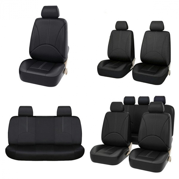 Set huse scaun auto UNIVERSALE din piele ecologica NEGRU AG338E - 11 piese [2]