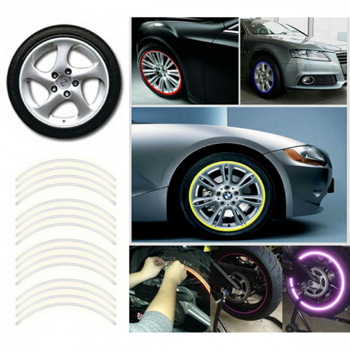 Set 16 ornamente Reflectorizante pentru jante auto, moto, culoare Argintiu [2]