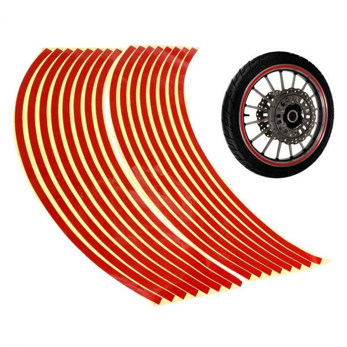 Set 16 ornamente Reflectorizante pentru jante auto, moto, culoare Rosie [4]