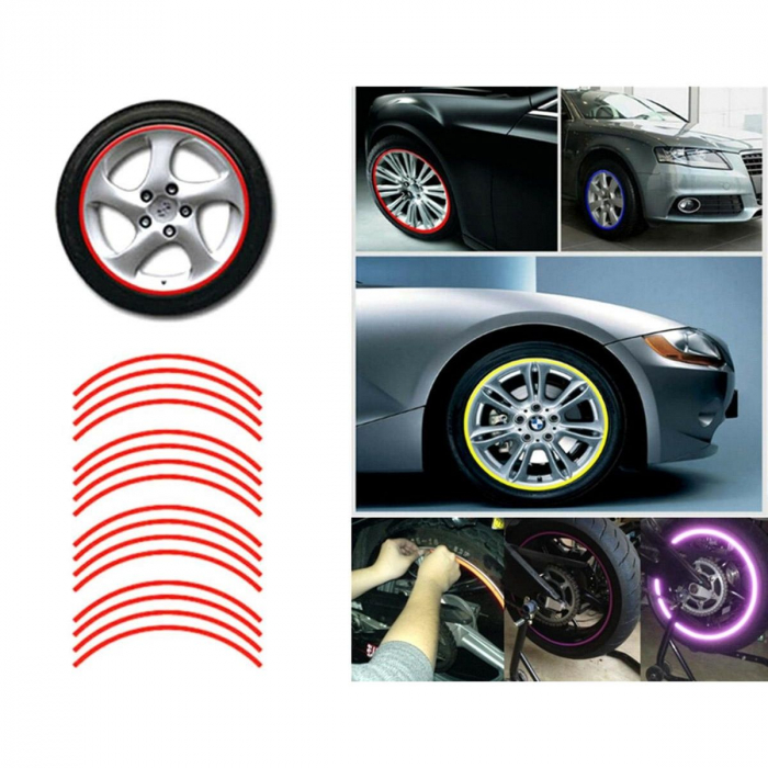 Set 16 ornamente Reflectorizante pentru jante auto, moto, culoare Rosie [2]