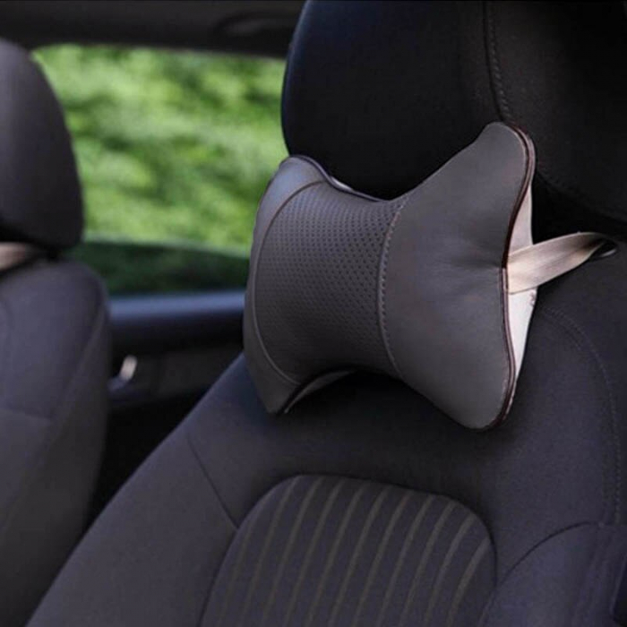 Set 2 buc. perne tetiere auto, pentru sustinere gat din piele ecologica, culoare GRI INCHIS [1]