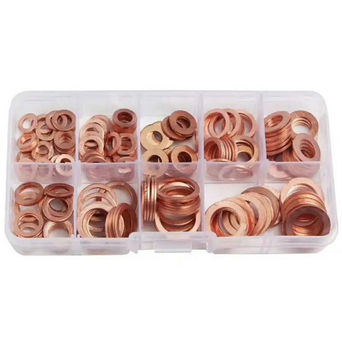 Set 200 de șaibe din cupru, 9 dimensiuni diferite, pentru buson baie de ulei sau alte reparatii [3]