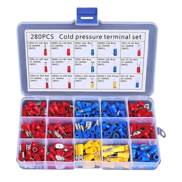 Set 280 de conectori de sertizare izolati, 15 tipuri, in carcasa de plastic [7]