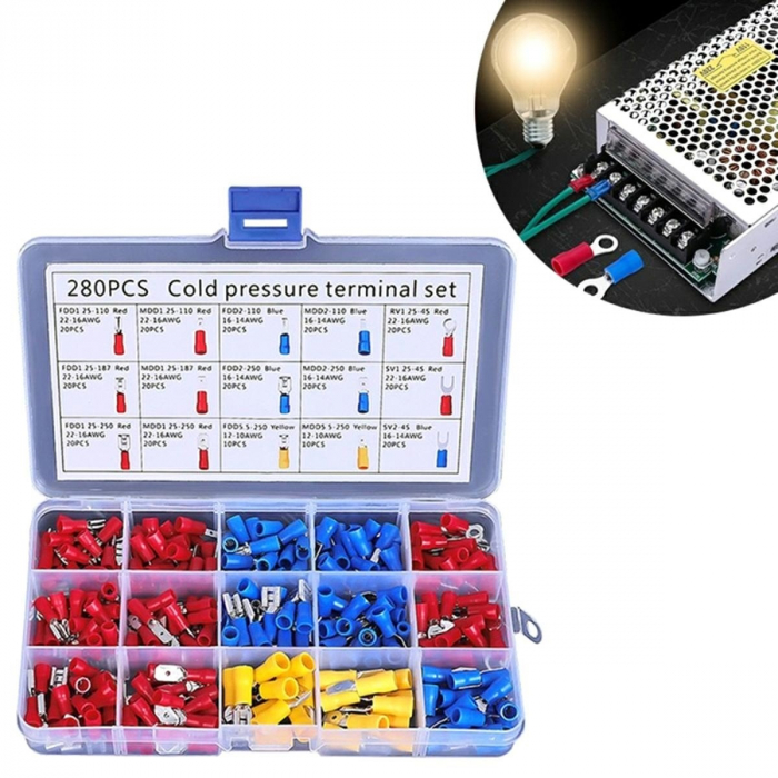 Set 280 de conectori de sertizare izolati, 15 tipuri, in carcasa de plastic [8]