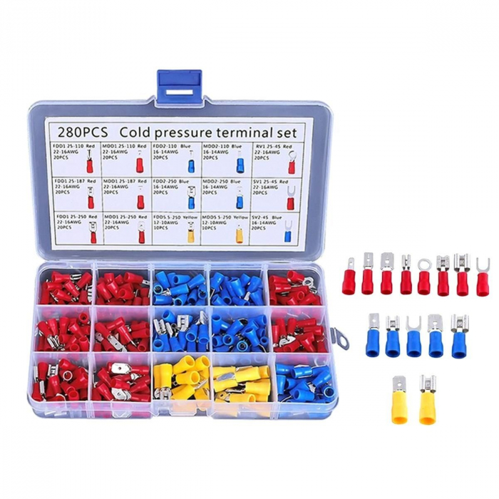 Set 280 de conectori de sertizare izolati, 15 tipuri, in carcasa de plastic [6]