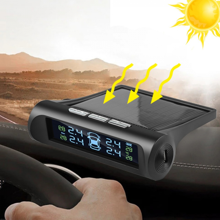 Set 4 senzori de presiune si temperatura anvelope cu afisaj LCD si incarcare Solara, AVX-AG678 [3]