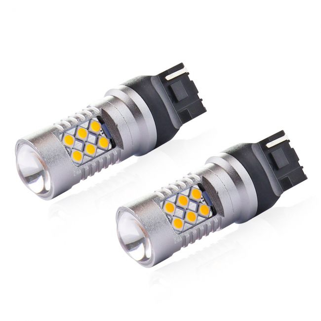 Set becuri auto cu LED CANBUS, 3030, 24SMD, T20, 7440, WY21W, Portocaliu, 12V - 24V [2]
