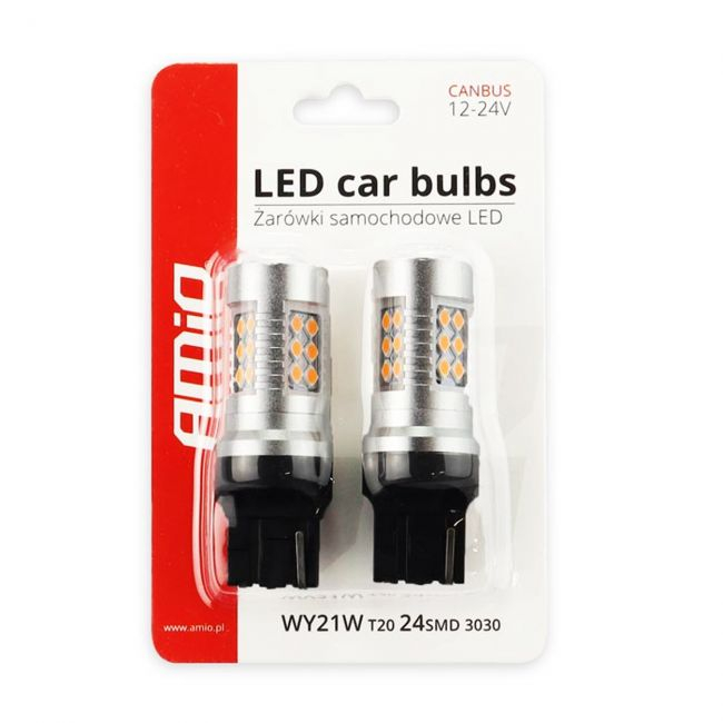 Set becuri auto cu LED CANBUS, 3030, 24SMD, T20, 7440, WY21W, Portocaliu, 12V - 24V [4]