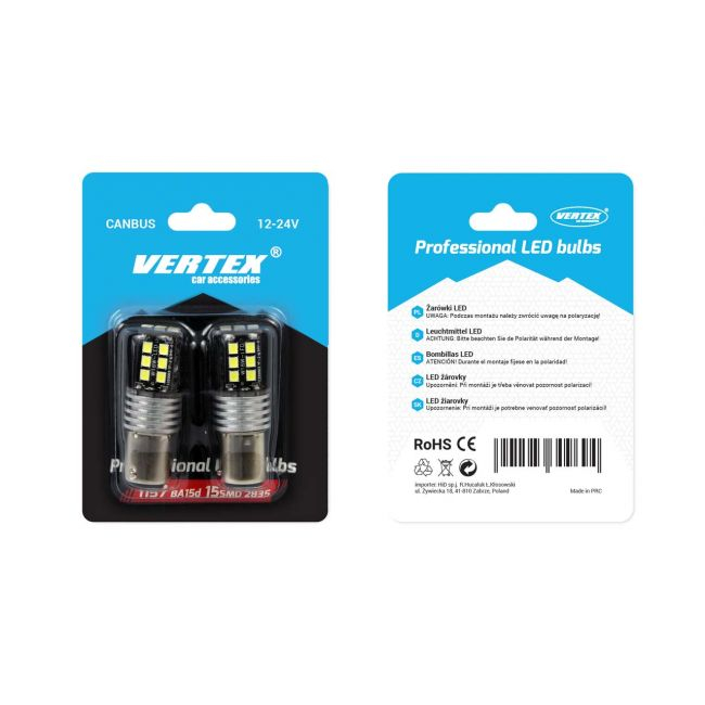 Set becuri auto cu LED CANBUS P21/5W BA15D 15 SMD 7.5W Alb 12/24V [2]