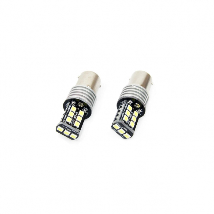 Set becuri auto cu LED CANBUS P21W BA15S 15 SMD 7.5W Alb 12/24V [1]