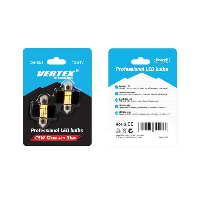 Set becuri auto cu LED CANBUS sofit C5W 12 SMD 31mm Alb 12/24V [2]