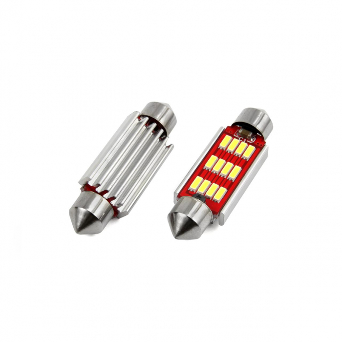 Set becuri auto cu LED CANBUS sofit C5W 12 SMD 4014 41mm Alb 12/24V [1]