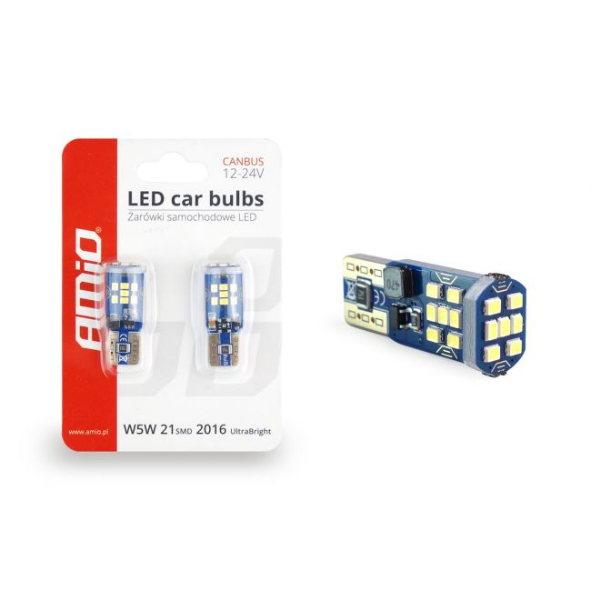 Set becuri auto cu LED CANBUS UltraBright T10 W5W 21 SMD Alb 12V/24V [3]