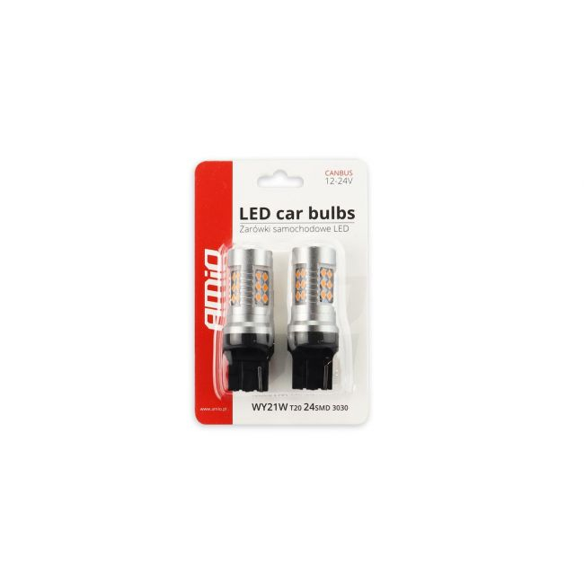 Set becuri auto cu LED CANBUS W21W T20 24 SMD 6.2W Orange 12/24V [2]