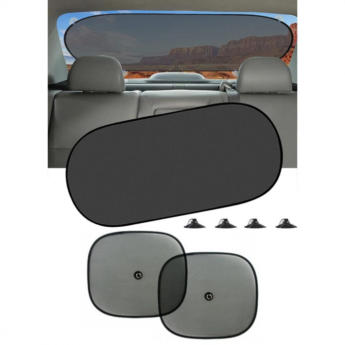 Set Protectie Solara Auto format din 3 piese, parasolar luneta + 2 parasolare laterale, prindere cu ventuze [4]