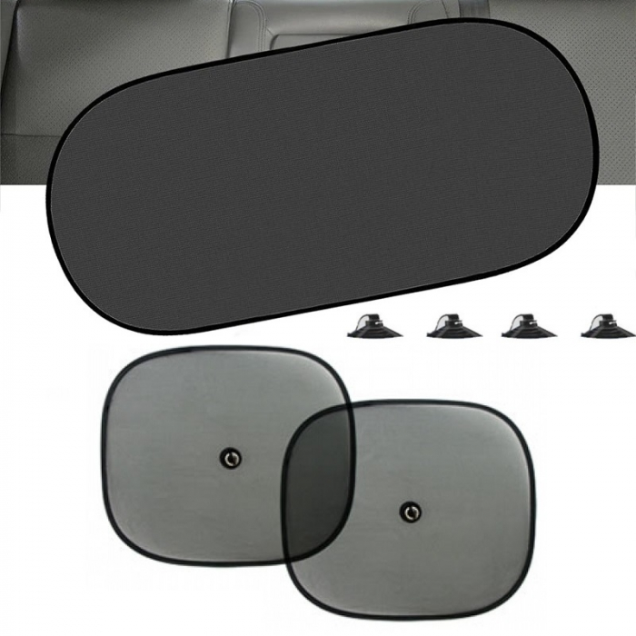 Set Protectie Solara Auto format din 3 piese, parasolar luneta + 2 parasolare laterale, prindere cu ventuze [1]