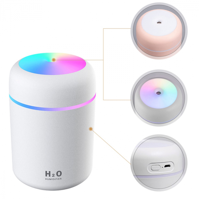 Umidificator - Difuzor aromaterapie cu ultrasunete pentru casa sau masina, iluminare LED, carcasa alba [3]